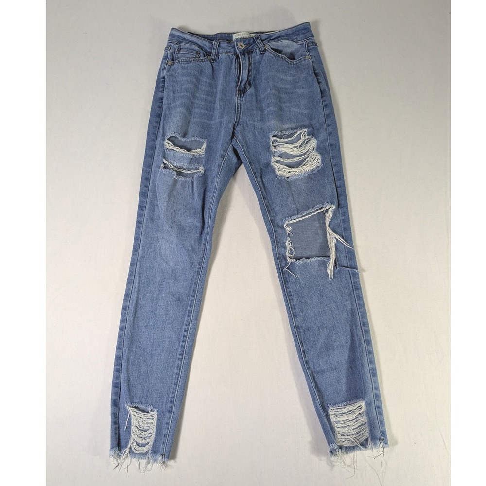 Celebrity Ace Distressed Skinny Jeans Blue Medium Wash Raw Hem Size 9/29